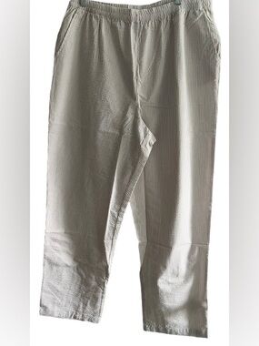 Tog Shop Striped Pull-On Pants Size 18 Beige White Seersucker Elastic Waist